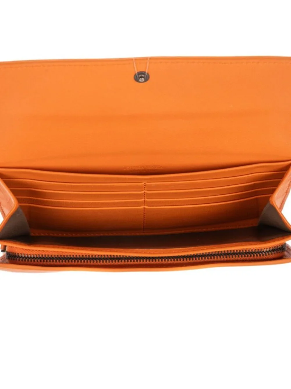 Bottega Venetal Flap Walletorange Intrecciato Calfskin Leathera Wallet
